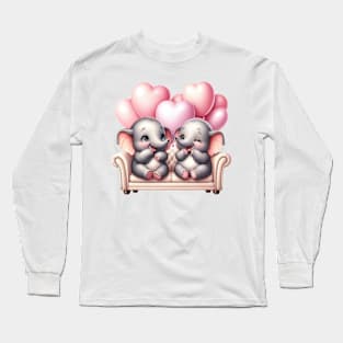 Valentine Elephant Couple Sitting Sofa Long Sleeve T-Shirt